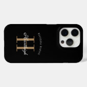 モダンブラックゴールドホワイトモノグラム名 Case-Mate iPhoneケース (裏面 (横))