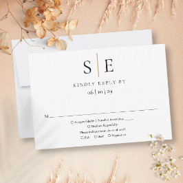 モダンブラックゴールドミニマリストモノグラム結婚式RSVP 出欠カード