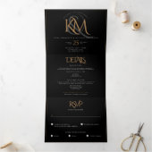 モダンブラックゴールドモノグラムオールインワンウェディング 三つ折り招待状 (内部)