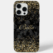 モダンブラックゴールドラメ女性向けカスタムネーム Case-Mate iPhoneケース (裏面)