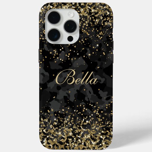 モダンブラックゴールドラメ女性向けカスタムネーム Case-Mate iPhoneケース (裏面)