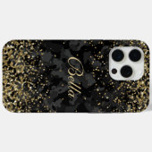 モダンブラックゴールドラメ女性向けカスタムネーム Case-Mate iPhoneケース (裏面 (横))