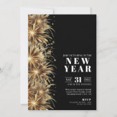 モダンブラックゴールド新年会パーティー 招待状 (正面)