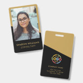 モダンブラックゴールド社員写真会社ロゴ バッジ (正面＆裏面)