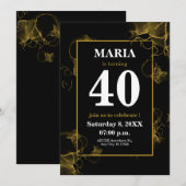 モダンブラックゴールド アクリルインク テクスチャ 招待状 (正面/裏面)