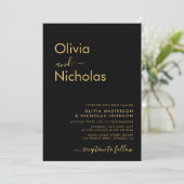 モダンブラックゴールド タイポグラフィ モノグラム ウェディング 招待状 (スタンド正面)