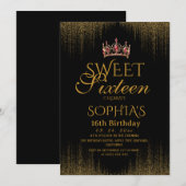 モダンブラックシックなSweet 16 誕生日 招待状 (正面/裏面)