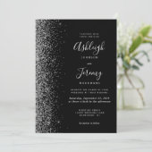 モダンブラックシルバーフェイクグリッター結婚ズ 招待状 (スタンド正面)