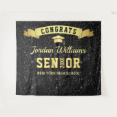 モダンブラックスパークル卒業写真背景 タペストリー (正面(横))