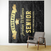 モダンブラックスパークル卒業写真背景 タペストリー (インサイチュ)