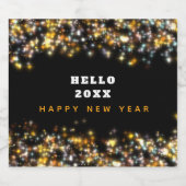 モダンブラックハッピーニューイヤー金ゴールドグリッターきらめく スパークリングワインラベル (シングルラベル)