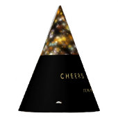 モダンブラックハッピーニューイヤー金ゴールドグリッターきらめく パーティーハット (左)