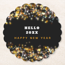 モダンブラックハッピーニューイヤー金ゴールドグリッターきらめく ペーパーコースター