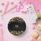 モダンブラックハッピーニューイヤー金ゴールドグリッターきらめく ペーパーボウル (パーティー)