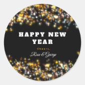 モダンブラックハッピーニューイヤー金ゴールドグリッターきらめく ラウンドシール (正面)