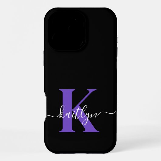 モダンブラックパープルスクリプトモノグラム iPhoneケース (裏面)