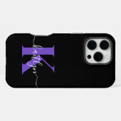 モダンブラックパープルスクリプトモノグラム iPhoneケース (裏面横)
