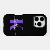 モダンブラックパープルスクリプトモノグラム iPhoneケース (裏面横)