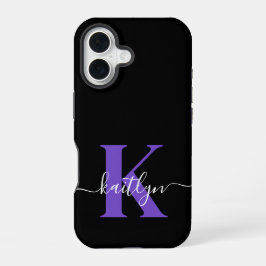 モダンブラックパープルスクリプトモノグラム iPhone 16ケース