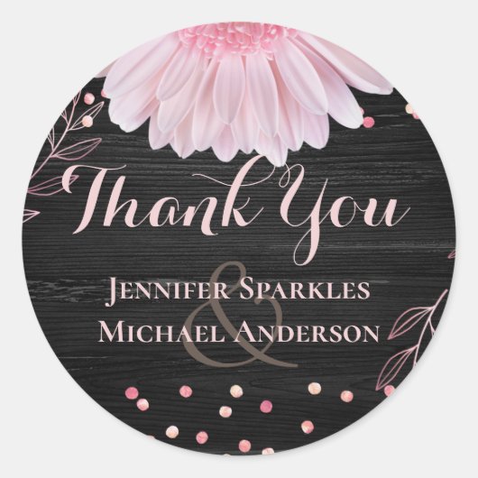 モダンブラックピンクデイジー結婚ズ ラウンドシール (正面)