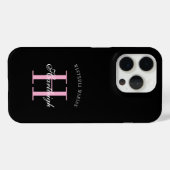 モダンブラックピンクホワイトモノグラムネーム Case-Mate iPhoneケース (裏面 (横))