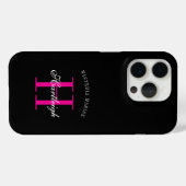 モダンブラックピンクホワイトモノグラム名 Case-Mate iPhoneケース (裏面 (横))