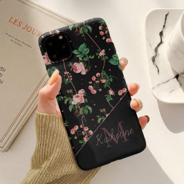 モダンブラックピンクモノグラムとビンテージフラワー Case-Mate iPhone 14ケース