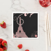 モダンブラックピンクヴィンテージパリエッフェルタワー スタンダードカクテルナプキン (インサイチュ)