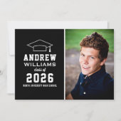 モダンブラックフォト卒業オープンハウス 招待状 (正面)