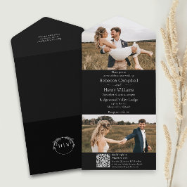 モダンブラックフォト | モノグラム | QRコード オールインワン招待状