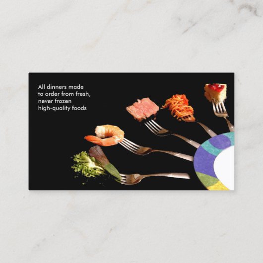 モダンブラックフードオンフォークスプロフェッショナルレストラン 名刺 (裏面)