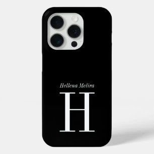 モダンブラックホワイトモノグラムネーム iPhone 15 PROケース