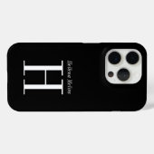 モダンブラックホワイトモノグラムネーム Case-Mate iPhoneケース (裏面 (横))