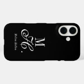 モダンブラックホワイトモノグラムネーム Case-Mate iPhoneケース (裏面 (横))