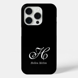 モダンブラックホワイトモノグラムネーム iPhone 15 PROケース