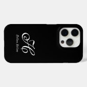 モダンブラックホワイトモノグラムネーム Case-Mate iPhoneケース (裏面 (横))