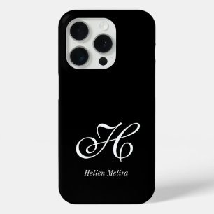 モダンブラックホワイトモノグラムネーム iPhone 15 PROケース