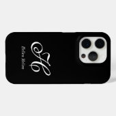 モダンブラックホワイトモノグラムネーム Case-Mate iPhoneケース (裏面 (横))