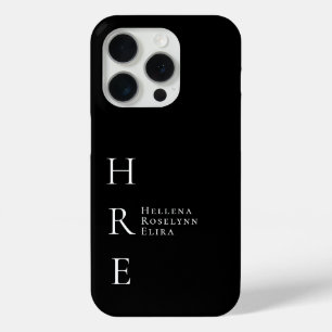 モダンブラックホワイトモノグラムネーム iPhone 15 PROケース