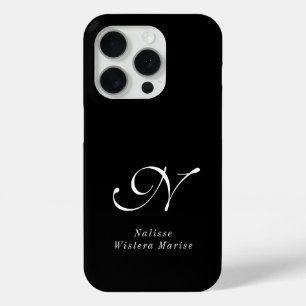 モダンブラックホワイトモノグラムネーム iPhone 15 PROケース