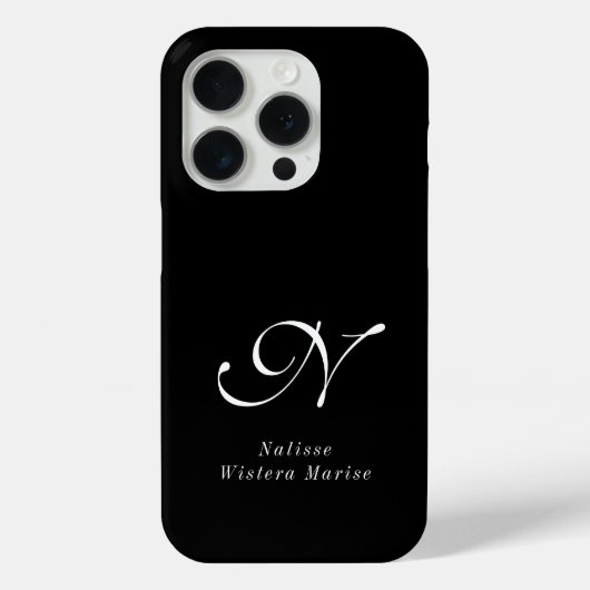 モダンブラックホワイトモノグラムネーム Case-Mate iPhoneケース (裏面)