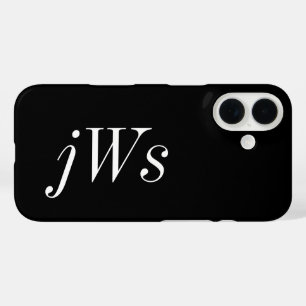 モダンブラックホワイトモノグラムネーム iPhone 16ケース