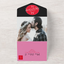 モダンブラックマゼンタウェディング オールインワン招待状