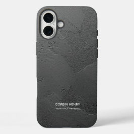 モダンブラックマットテクスチャー名入れ iPhone 16 PLUSケース