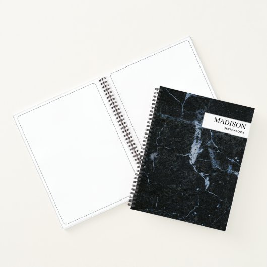 モダンブラックマーブル ミニマリスト スケッチブック ノートブック (内部)