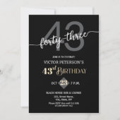 モダンブラックミニマリスト男性43歳の誕生日パーティー 招待状 (正面)