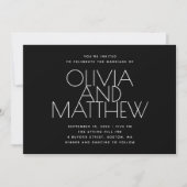 モダンブラックミニマリスト結婚式 | 写真とQRコード 招待状 (正面)