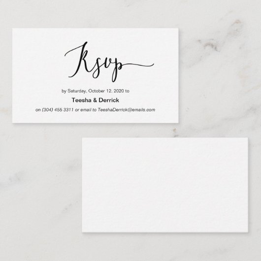 モダンブラックミニマリズムフォント、ウェディングRSVP エンクロージャーカード (正面/裏面)