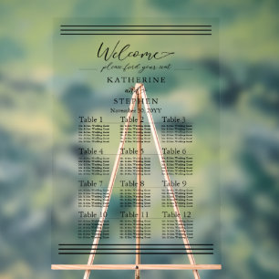 モダンブラックミニマル結婚リスト座席表 アクリルサイン