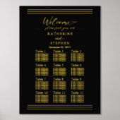 モダンブラックミニマル結婚リスト座席表 箔ポスター (正面)